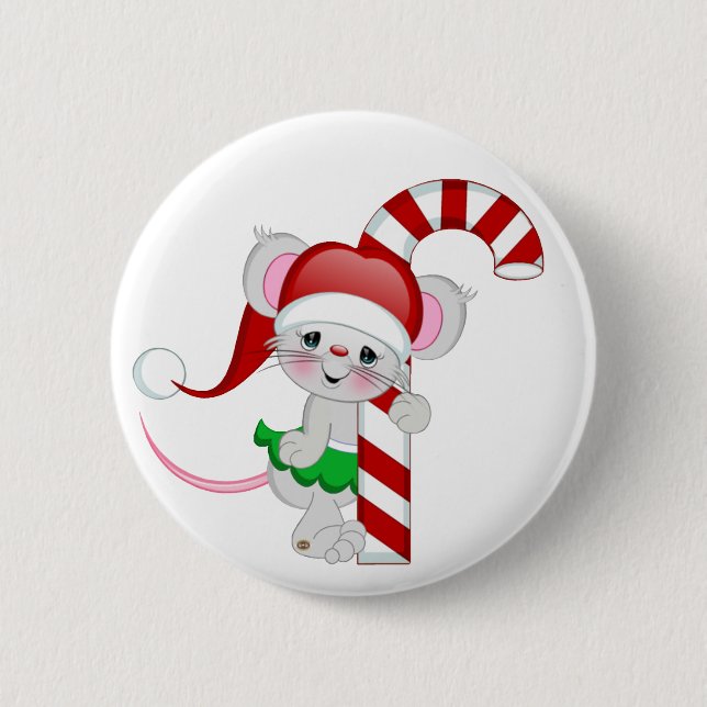 Christmas Mouse Candy Cane 6 Cm Round Badge (Front)