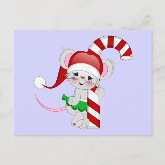 Christmas Mouse Candy Cane Holiday Postcard (Front)