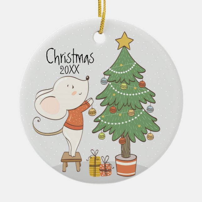Christmas Mouse Ceramic Tree Decoration (Front)