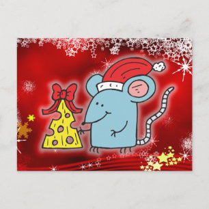 Christmas Mouse & Cheese Holiday Postcard