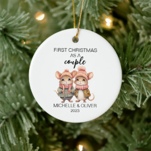 Christmas Mouse Couple Personalised Ceramic Tree Decoration