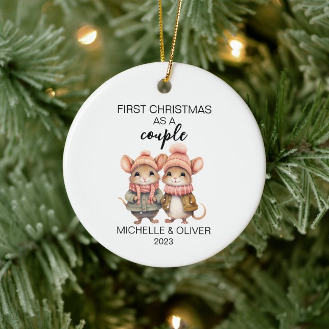 Christmas Mouse Couple Personalised Ceramic Tree Decoration (Tree)