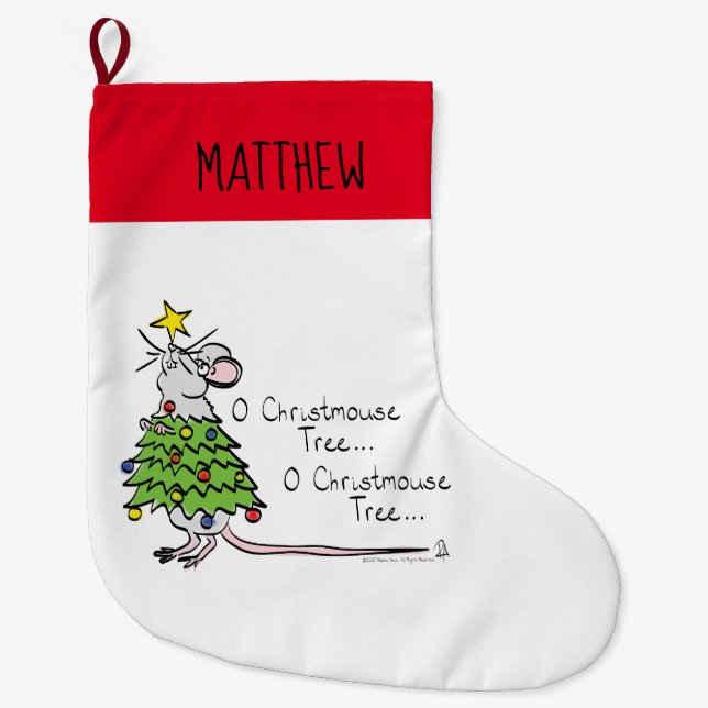Christmas Mouse Cute Funny Holiday Large Christmas Stocking (Front)