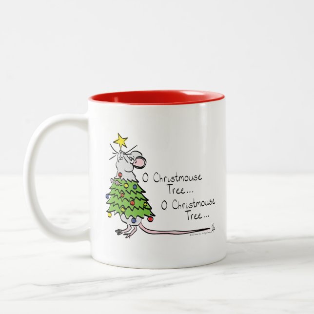Christmas Mouse Cute Funny Holiday Two-Tone Coffee Mug (Left)