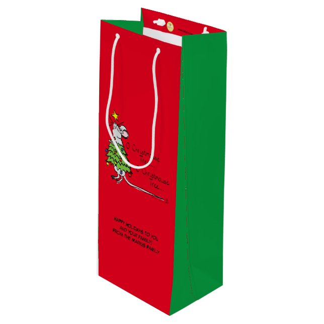 Christmas Mouse Cute Funny Holiday Wine Gift Bag (Front Angled)