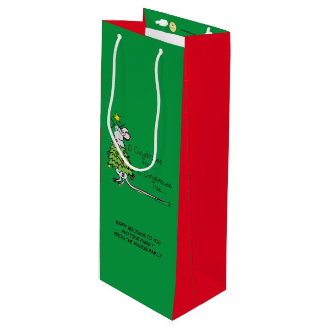 Christmas Mouse Cute Funny Holiday Wine Gift Bag (Front Angled)