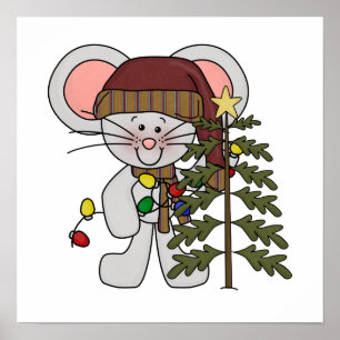 Christmas Mouse Decorating Tree Poster