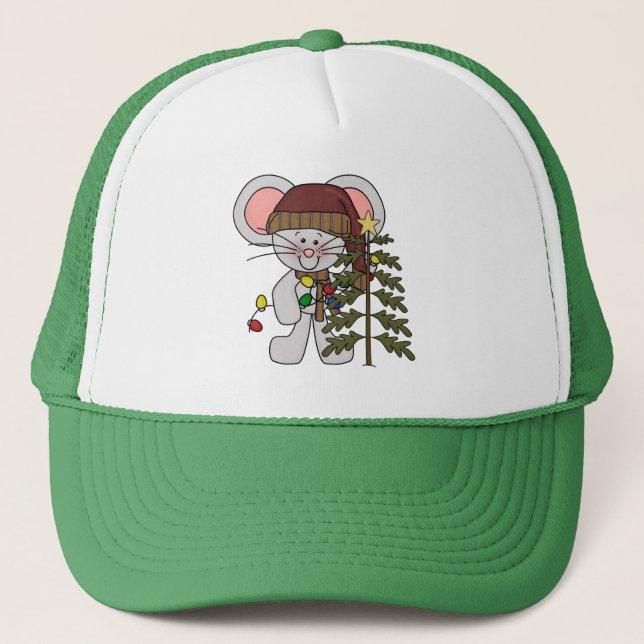 Christmas Mouse Decorating Tree Trucker Hat (Front)