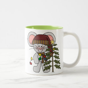 Christmas Mouse Decorating Tree Two-Tone Coffee Mug