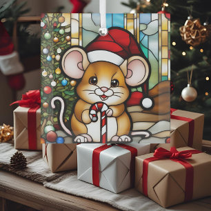 Christmas Mouse Faux Stained Glass Tree Decoration