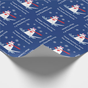 Christmas Mouse goes Skiing Custom Texts Wrapping Paper