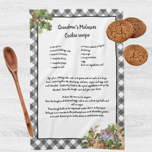 Christmas Mouse Holy Recipe Keepsake Grey Plaid  Tea Towel