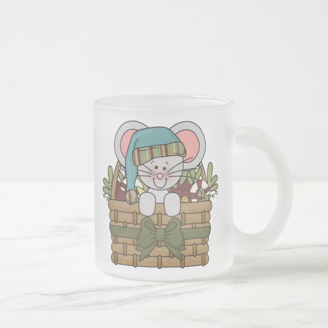 Christmas Mouse in Basket Frosted Glass Coffee Mug (Right)