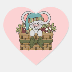 Christmas Mouse in Basket Heart Sticker