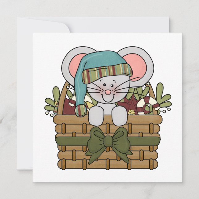 Christmas Mouse in Basket Holiday Card (Front)