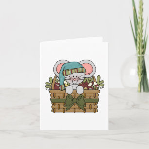Christmas Mouse in Basket Holiday Card