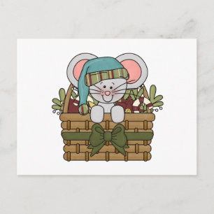 Christmas Mouse in Basket Holiday Postcard