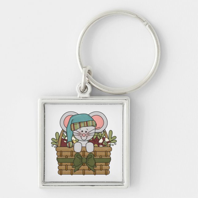 Christmas Mouse in Basket Key Ring (Front)