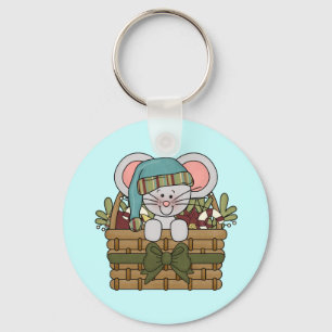 Christmas Mouse in Basket Key Ring