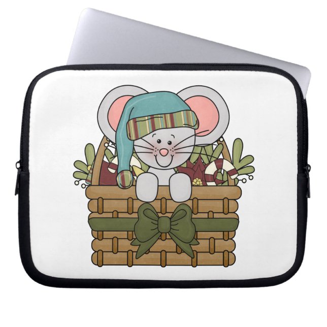 Christmas Mouse in Basket Laptop Sleeve (Front)