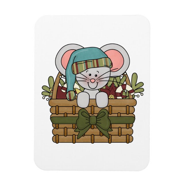 Christmas Mouse in Basket Magnet (Vertical)