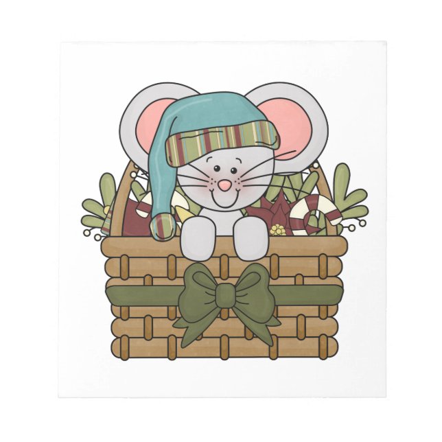 Christmas Mouse in Basket Notepad (Front)