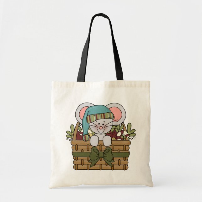 Christmas Mouse in Basket Tote Bag (Front)