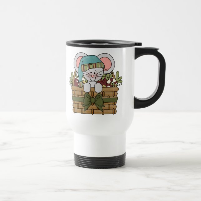 Christmas Mouse in Basket Travel Mug (Right)