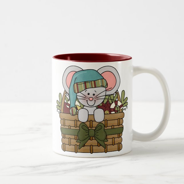Christmas Mouse in Basket Two-Tone Coffee Mug (Right)
