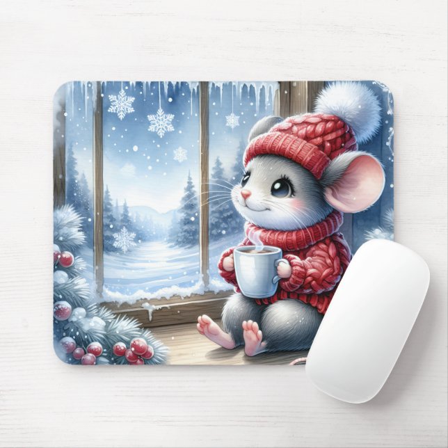 Christmas Mouse In Window Mouse Mat (With Mouse)