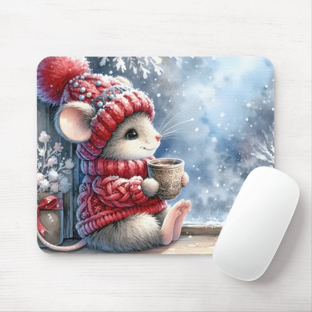 Christmas Mouse In Window Mouse Mat (With Mouse)