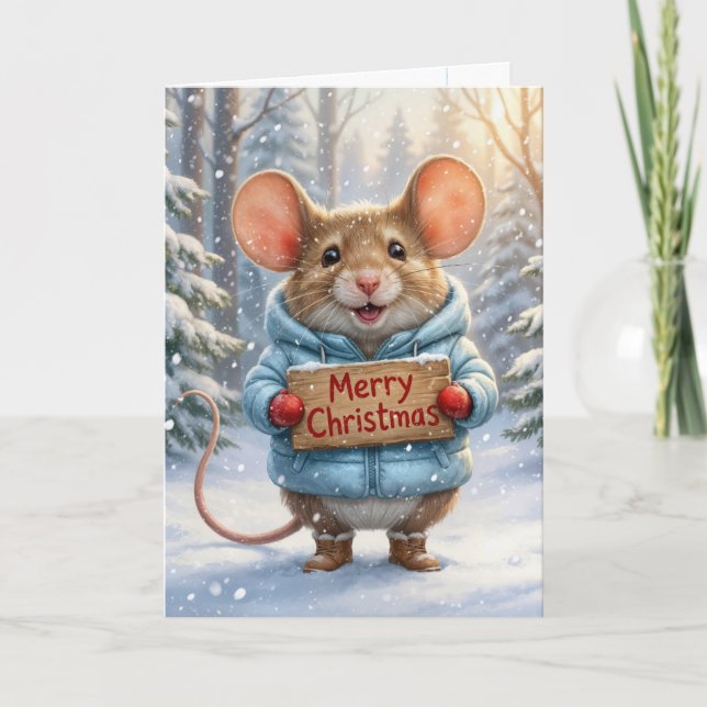 Christmas Mouse In Winter Forest Card (Front)