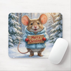 Christmas Mouse In Winter Forest Mat