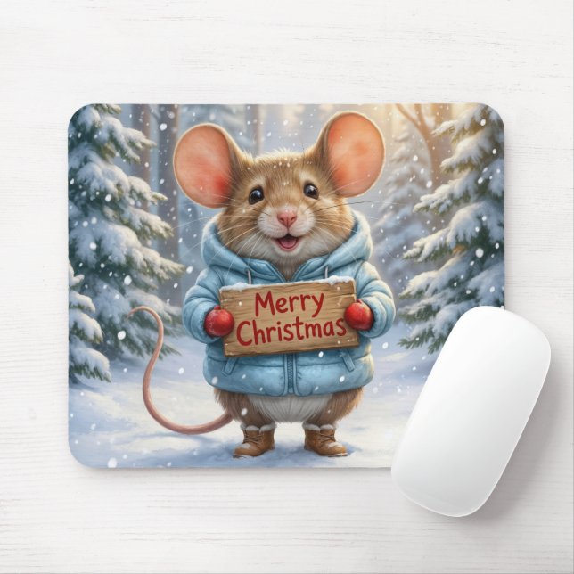 Christmas Mouse In Winter Forest Mat (With Mouse)