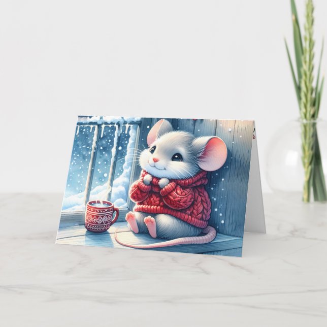 Christmas Mouse In Winter Window  Card (Front)