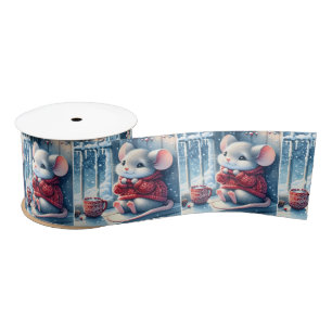 Christmas Mouse In Winter Window Satin Ribbon