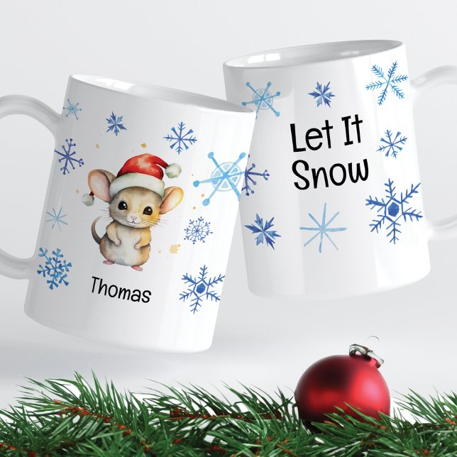 Christmas Mouse Let It Snow Blue Snowflakes  Coffee Mug (Creator Uploaded)