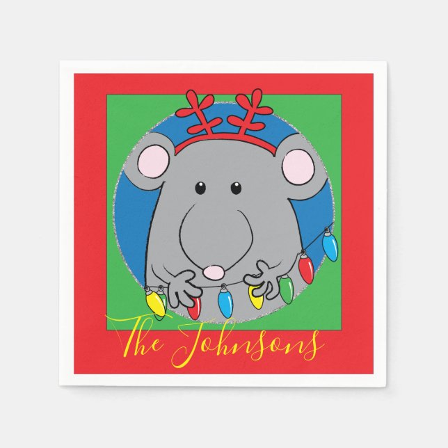 Christmas Mouse Lights Party Napkin (Front)