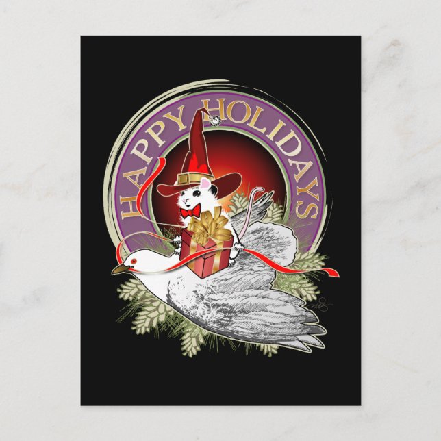  Christmas Mouse On The Wings of A Dove Holiday Postcard (Front)