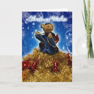 Christmas Mouse On Tinsel, Bells And Baubles Holiday Card