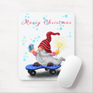 Christmas Mouse Pad Gift Skater Gnome with Gifts