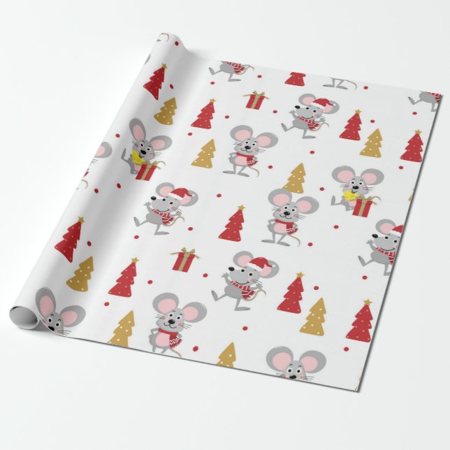 Christmas Mouse Pattern Wrapping Paper (Unrolled)