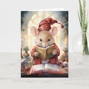 Christmas Mouse reading Holiday Card