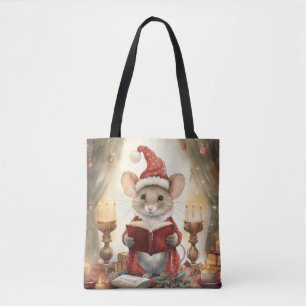 Christmas Mouse reading Tote Bag