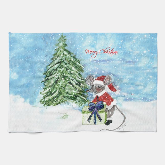 Christmas Mouse Tea Towel (Horizontal)