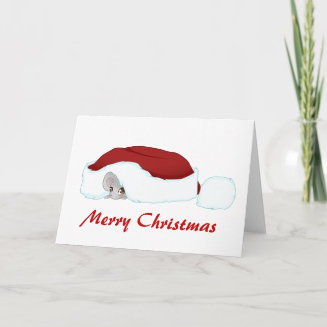 Christmas mouse under the hat holiday card (Front)