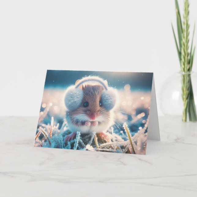Christmas Mouse Wearing Earmuffs Card (Front)