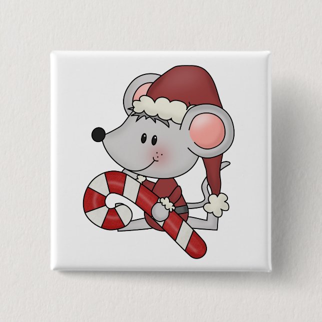 Christmas Mouse With Candy Cane 15 Cm Square Badge (Front)