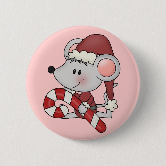 Christmas Mouse With Candy Cane 6 Cm Round Badge (Front)