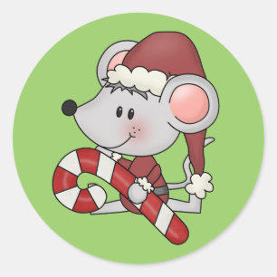 Christmas Mouse With Candy Cane Classic Round Sticker